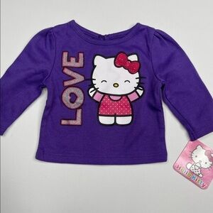 Hello Kitty Top Shirt Baby Long Sleeve Retro Love Purple Pink Glitter 3D Bow New